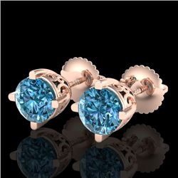 1.5 CTW Fancy Intense Blue Diamond Art Deco Stud Earrings 18K Rose Gold - REF-263M6H - 38070