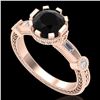 1.71 CTW Fancy Black Diamond Solitaire Engagement Art Deco Ring 18K Rose Gold - REF-123Y6K - 37857
