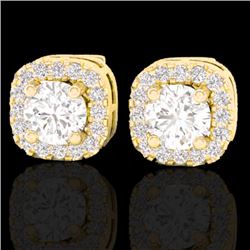 0.75 CTW Micro Pave VS/SI Diamond Earrings Designer Halo 18K Yellow Gold - REF-69F6N - 21175