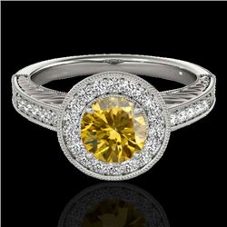 1.5 CTW Certified Si/I Fancy Intense Yellow Diamond Solitaire Halo Ring 10K White Gold - REF-200M2H 
