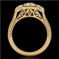 1.05 CTW VS/SI Diamond Solitaire Art Deco 3 Stone Ring 18K Yellow Gold - REF-200N2Y - 37102