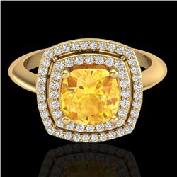 1.77 CTW Citrine & Micro VS/SI Diamond Pave Halo Ring 18K Yellow Gold - REF-63W6F - 20758