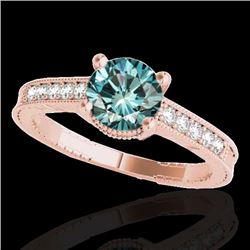 1.2 CTW Si Certified Fancy Blue Diamond Solitaire Antique Ring 10K Rose Gold - REF-155A5X - 34753