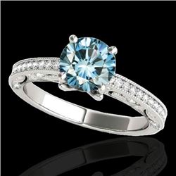 1.25 CTW Si Certified Blue Diamond Solitaire Antique Ring 10K White Gold - REF-163X6T - 34743