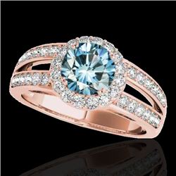 1.6 CTW Si Certified Fancy Blue Diamond Solitaire Halo Ring 10K Rose Gold - REF-180W2F - 34253