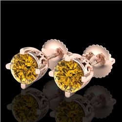 1.5 CTW Intense Fancy Yellow Diamond Art Deco Stud Earrings 18K Rose Gold - REF-263K6W - 38072