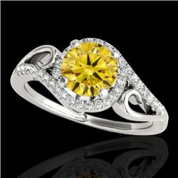 1.25 CTW Certified Si Fancy Intense Diamond Solitaire Halo Ring 10K White Gold - REF-155N5Y - 34174