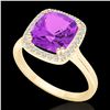 Image 2 : 2.75 CTW Amethyst & Micro Pave VS/SI Diamond Halo Solitaire Ring 18K Yellow Gold - REF-50A4X - 22837