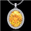 2.75 CTW Citrine & Micro VS/SI Diamond Halo Solitaire Necklace 18K White Gold - REF-48T4M - 20585