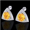3 CTW Citrine & Micro Pave Halo VS/SI Diamond Stud Earrings 18K White Gold - REF-62X8T - 20185