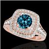 2 CTW Si Certified Blue Diamond Solitaire Halo Ring 10K Rose Gold - REF-209F3N - 33658