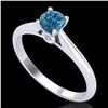 0.4 CTW Intense Blue Diamond Solitaire Engagement Art Deco Ring 18K White Gold - REF-80H2A - 38181