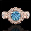 Image 2 : 1.5 CTW Intense Blue Diamond Solitaire Art Deco 3 Stone Ring 18K Rose Gold - REF-218H2A - 37853