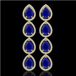 16.01 CTW Sapphire & Diamond Halo Earrings 10K Yellow Gold - REF-186F5N - 41290