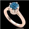 Image 1 : 1.5 CTW Fancy Intense Blue Diamond Engagement Art Deco Ring 18K Rose Gold - REF-209A3X - 37349