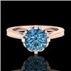 Image 2 : 1.5 CTW Fancy Intense Blue Diamond Engagement Art Deco Ring 18K Rose Gold - REF-209A3X - 37349