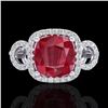 Image 1 : 3.15 CTW Ruby & Micro VS/SI Diamond Ring 18K White Gold - REF-76M9H - 23008