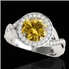 Image 1 : 2 CTW Certified Si/I Fancy Intense Yellow Diamond Solitaire Halo Ring 10K White Gold - REF-241W5F - 