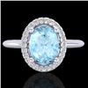1.50 CTW Aquamarine & Micro VS/SI Diamond Ring Solitaire Halo 18K White Gold - REF-54M2H - 21001