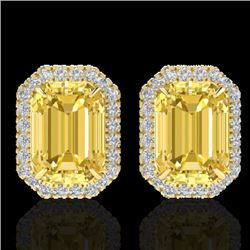 8.40 CTW Citrine & Micro Pave VS/SI Diamond Halo Earrings 18K Yellow Gold - REF-73Y3K - 21223