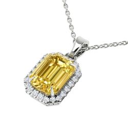 4.50 CTW Citrine & Micro Pave VS/SI Diamond Halo Necklace 18K White Gold - REF-50F9N - 21356