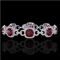 30 CTW Garnet & Micro VS/SI Diamond Bracelet 14K White Gold - REF-368H9A - 23023