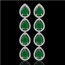 16.01 CTW Emerald & Diamond Halo Earrings 10K White Gold - REF-212K8W - 41282