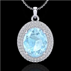 4 CTW Aquamarine & Micro Pave VS/SI Diamond Necklace 18K White Gold - REF-122W8F - 20554