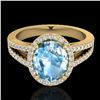 3 Sky Blue Topaz & Micro VS/SI Diamond Halo Solitaire Ring 18K Yellow Gold - REF-69F3N - 20934