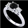 1.5 CTW Fancy Black Diamond Solitaire Art Deco 3 Stone Ring 18K White Gold - REF-136W4F - 38262