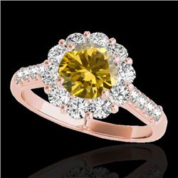 2.75 CTW Certified Si/I Fancy Intense Yellow Diamond Solitaire Halo Ring 10K Rose Gold - REF-470Y9K 