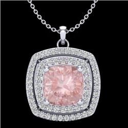 1.97 CTW Morganite & Micro VS/SI Diamond Halo Necklace 18K White Gold - REF-78F5N - 20460