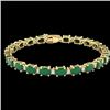 Image 2 : 15 CTW Emerald & VS/SI Diamond Eternity Bracelet 10K Yellow Gold - REF-122H8A - 21449