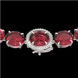 145 CTW Pink Tourmaline & VS/SI Diamond Halo Micro Necklace 14K White Gold - REF-1955F6N - 22310