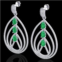 4 CTW Emerald & Micro Pave VS/SI Diamond Earrings 18K White Gold - REF-307W3F - 22455