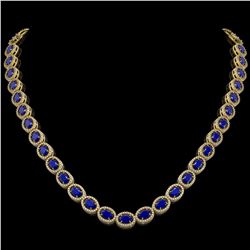 34.11 CTW Sapphire & Diamond Halo Necklace 10K Yellow Gold - REF-537X5T - 40408