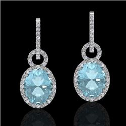 6 CTW Aquamarine & Micro Pave Halo VS/SI Diamond Earrings 14K White Gold - REF-125A5X - 22728