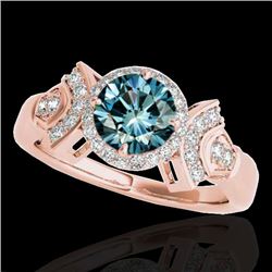 1.56 CTW Si Certified Fancy Blue Diamond Solitaire Halo Ring 10K Rose Gold - REF-209W3F - 34334