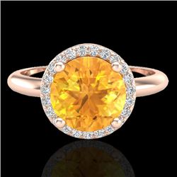 2 CTW Citrine & Micro VS/SI Diamond Ring Designer Halo 14K Rose Gold - REF-44T9M - 23207