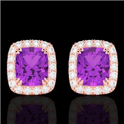 2.50 CTW Amethyst & Micro Pave VS/SI Diamond Halo Earrings 10K Rose Gold - REF-41A3X - 22856