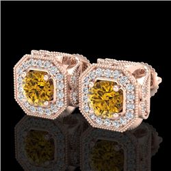 2.75 CTW Intense Fancy Yellow Diamond Art Deco Stud Earrings 18K Rose Gold - REF-290X9T - 38289