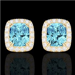 2.50 CTW Sky Blue Topaz & Micro VS/SI Diamond Halo Earrings 10K Yellow Gold - REF-41K3W - 22874