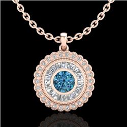 2.11 CTW Fancy Intense Blue Diamond Solitaire Art Deco Necklace 18K Rose Gold - REF-227A3X - 37916