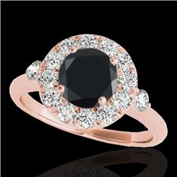 1.5 CTW Certified VS Black Diamond Solitaire Halo Ring 10K Rose Gold - REF-69H3A - 33458