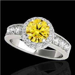 1.85 CTW Certified Si/I Fancy Intense Yellow Diamond Solitaire Halo Ring 10K White Gold - REF-207F3N