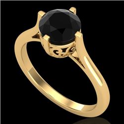 1.25 CTW Fancy Black Diamond Solitaire Engagement Art Deco Ring 18K Yellow Gold - REF-81W8F - 38061