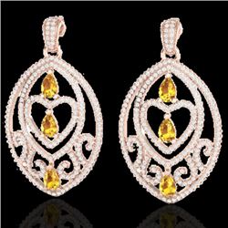 7 CTW Yellow Sapphire & Micro Pave VS/SI Diamond Heart Earrings 14K Rose Gold - REF-381H8A - 21165