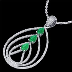 2 CTW Emerald & Micro Pave VS/SI Diamond Designer Necklace 18K White Gold - REF-133M3H - 22467