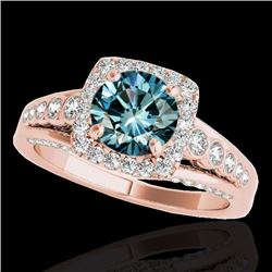 2 CTW Si Certified Blue Diamond Solitaire Halo Ring 10K Rose Gold - REF-247N3Y - 34325