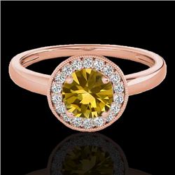 1.15 CTW Certified Si/I Fancy Intense Yellow Diamond Solitaire Halo Ring 10K Rose Gold - REF-152T8M 